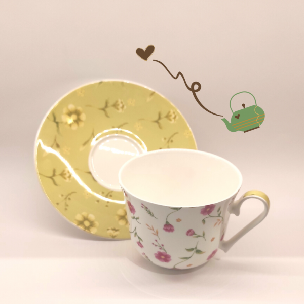 Set de Taza y Plato Porcelana Fina Flora - Imagen 2
